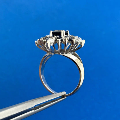 Designer 18K White Gold Sapphire Diamond Star Cluster September Anniversary Ring