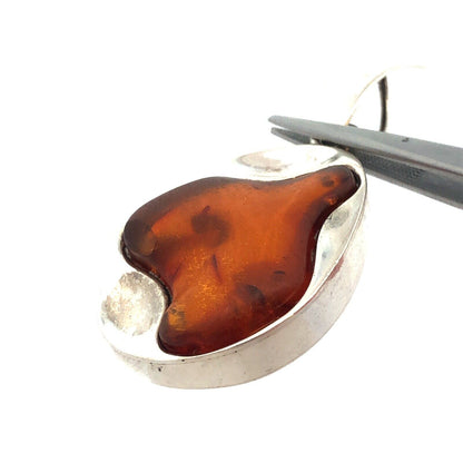 Vintage Estate 925 Sterling Silver Amber Cabochon Modernist Statement Pendant