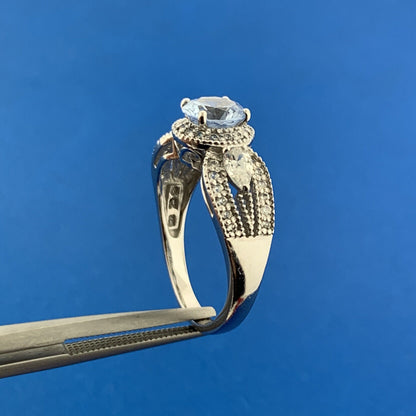 925 Sterling Silver Blue Spinel White Cubic Zirconia Halo Cocktail Ring