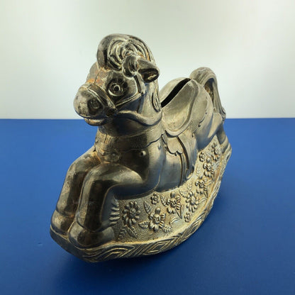 Vintage Leonard Silver Plated Rocking Horse Old Coin Piggy Bank Japan