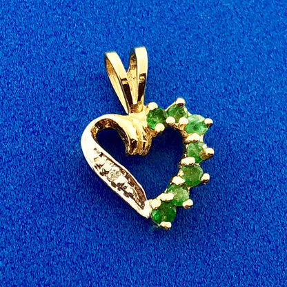 Vintage 14K Yellow White Gold Emerald Diamond Heart Sweetheart Birthday Pendant