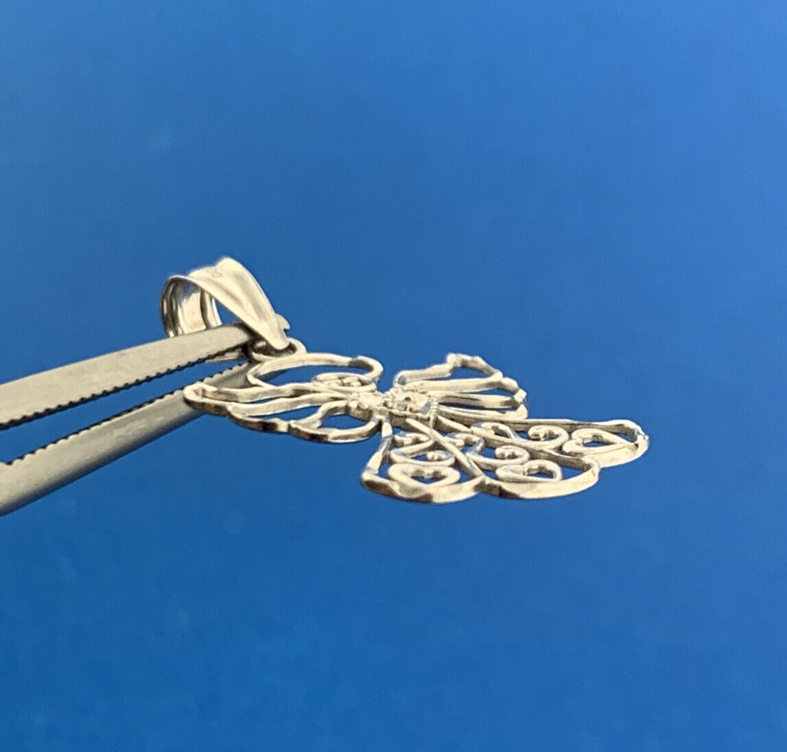 Michael Anthony MA 14K White Gold Diamond Heart Scroll Guardian Angel Pendant