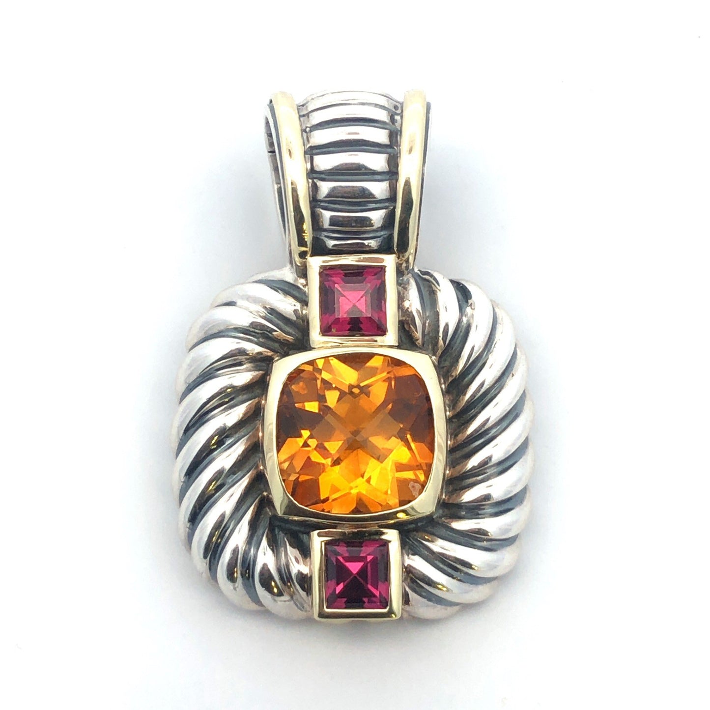 David Yurman 925 Sterling 14K Yellow Gold Citrine Tourmaline Enhancer Pendant