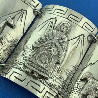 Vintage Peru 900 Silver Aborigine Storyteller Statement Panel Cuff Bracelet