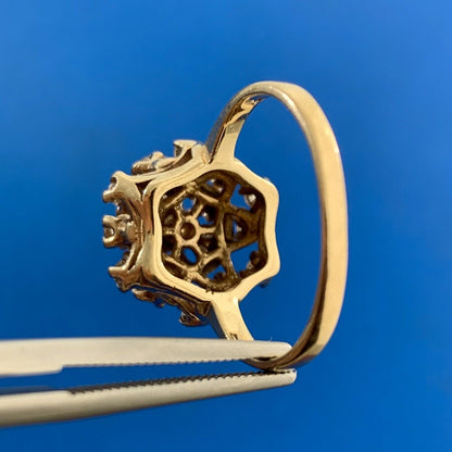Vintage 14K Yellow Gold Diamond Cluster Tiered Dome Cocktail Ring