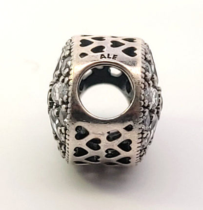 PANDORA 925 Sterling Silver Cubic Zirconia Studded Star & Hearts Bead Charm