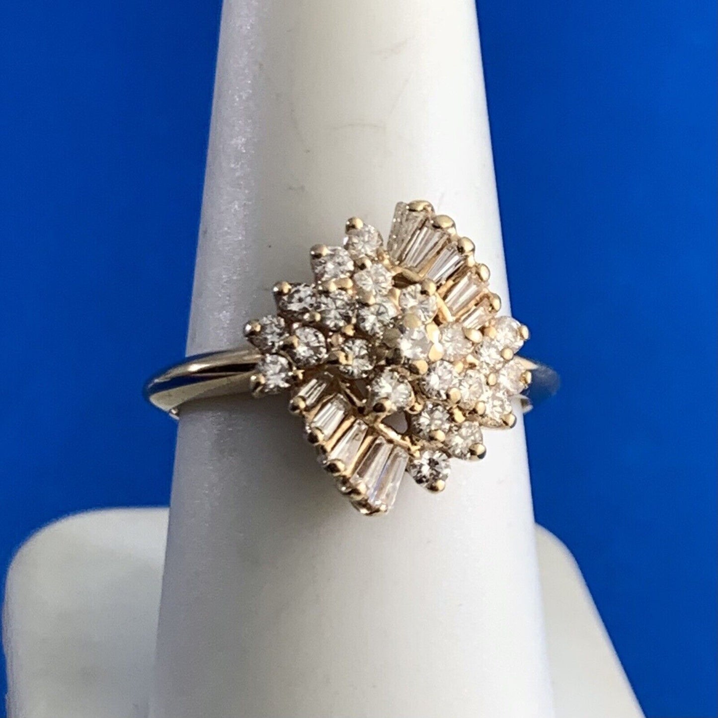 Designer 14K Yellow Gold Diamond Waterfall Cluster Statement Cocktail Ring