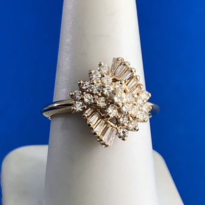 Designer 14K Yellow Gold Diamond Waterfall Cluster Statement Cocktail Ring