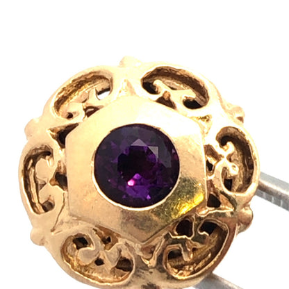 Designer 14K Yellow Gold Round Amethyst Floral Scroll Slide Bracelet Charm