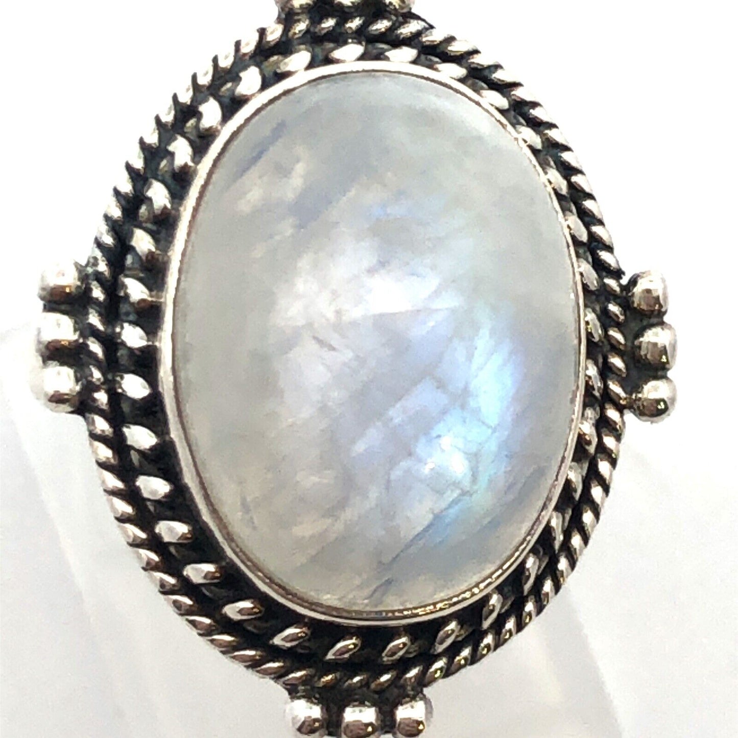 Designer Sterling Silver Oval Moonstone Cabochon Balinese Style Cocktail Ring