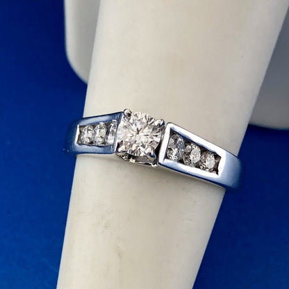 Estate Magic Glo 14K White Gold Diamond Solitaire w/Accents Engagement Ring