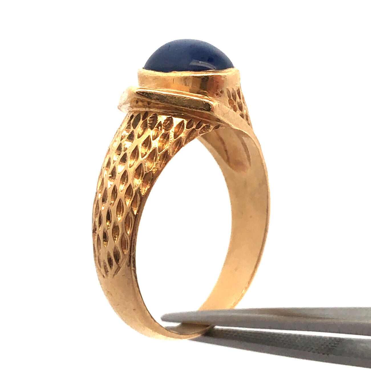 Art Deco 14K Yellow Gold Blue Star Sapphire Abstract Snake Design Unisex Ring