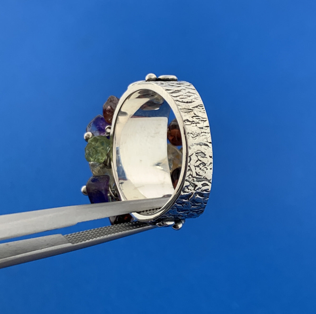 Designer D Paulus Sterling Silver 925 Multi Stone Nugget Dangle Cha Cha Ring
