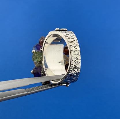 Designer D Paulus Sterling Silver 925 Multi Stone Nugget Dangle Cha Cha Ring