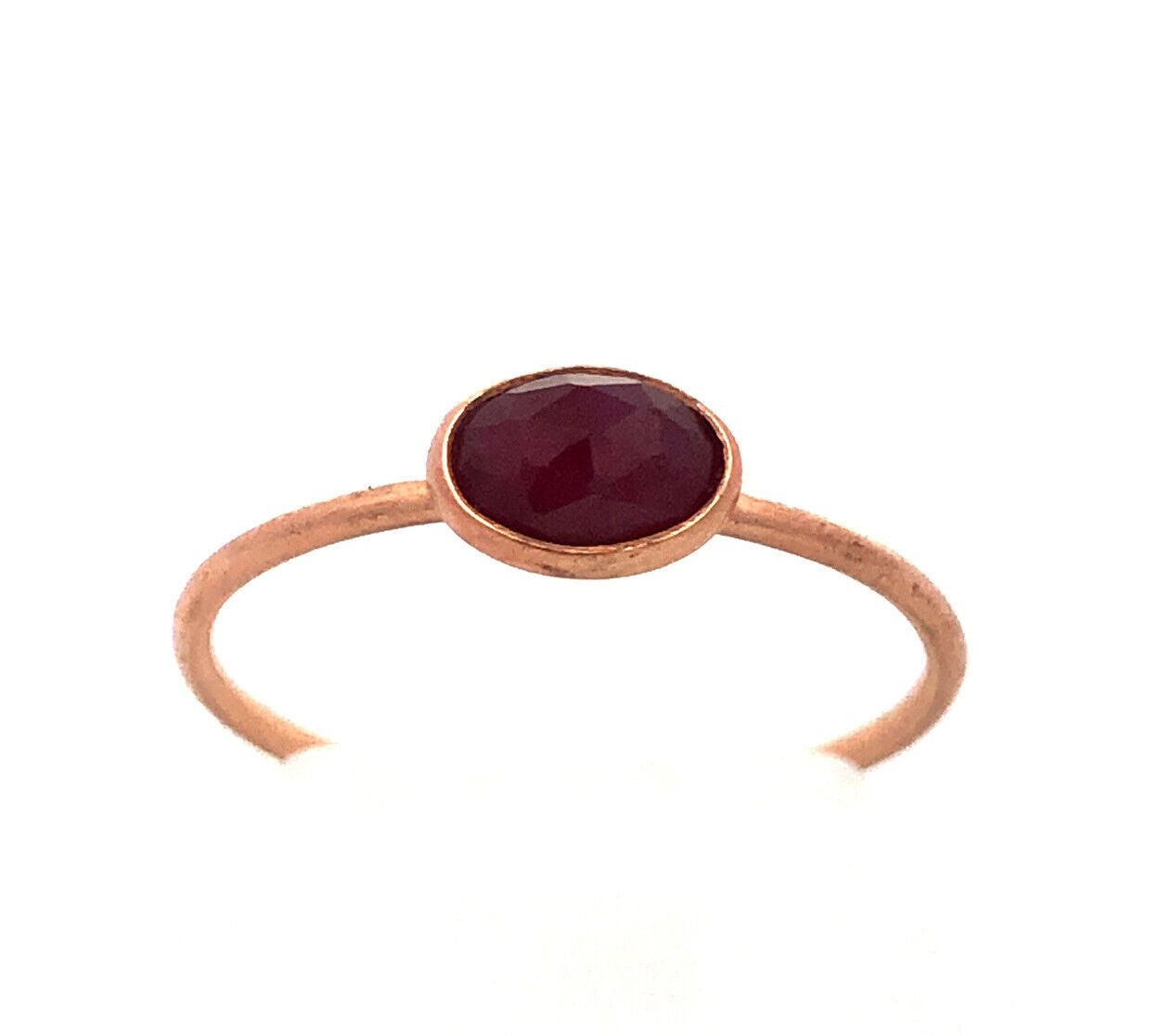 Modernist 14K Rose Gold Oval Ruby Solitaire Stackable Size 5.75 Ring