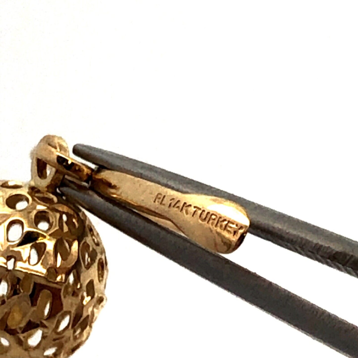 Designer RL 14K Yellow Gold Open Work Round Ball Drop Dangle Leverback Earrings