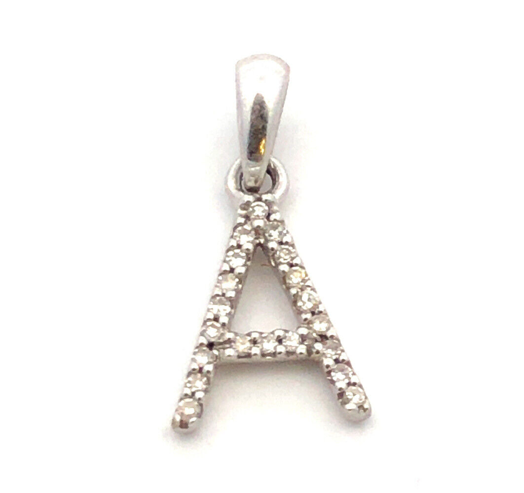 Designer Sabrina 14K White Gold Round Diamond Letter Initial A Name Pendant