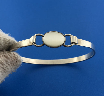 Vintage Mexico Sterling Silver 925 White/Grey Tigers Eye Bangle Bracelet