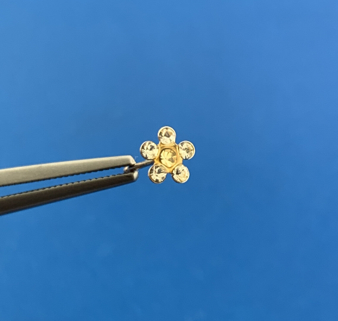 Designer 14K Yellow Gold Yellow Crystal Floral Design Shape Enamel Stud Earrings