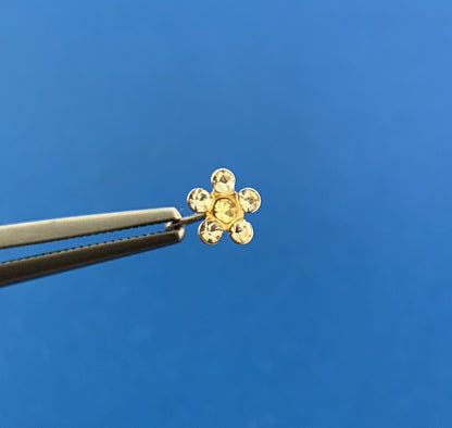 Designer 14K Yellow Gold Yellow Crystal Floral Design Shape Enamel Stud Earrings