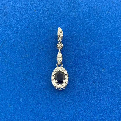 10K White Gold Sapphire Diamond Accented Pendant