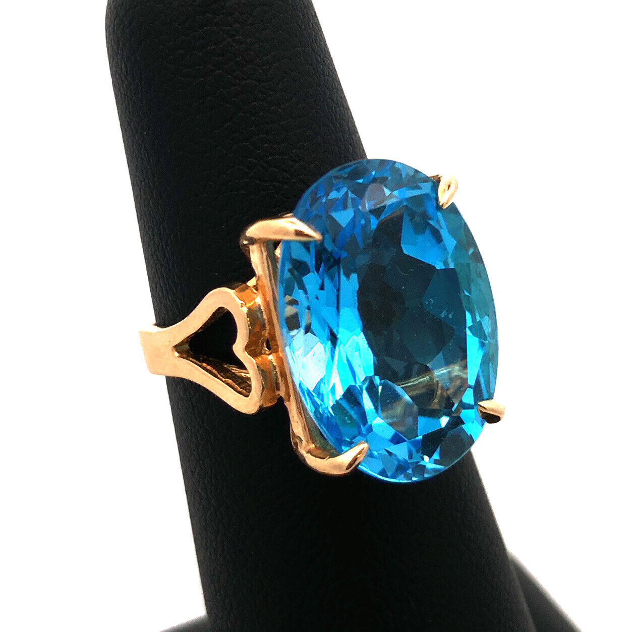 Designer 14K Yellow Gold Oval London Blue Topaz Statement Cocktail Ring