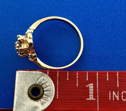 Exquisite Art Deco 10K Yellow Gold Diamond Amethyst Floral February Ring