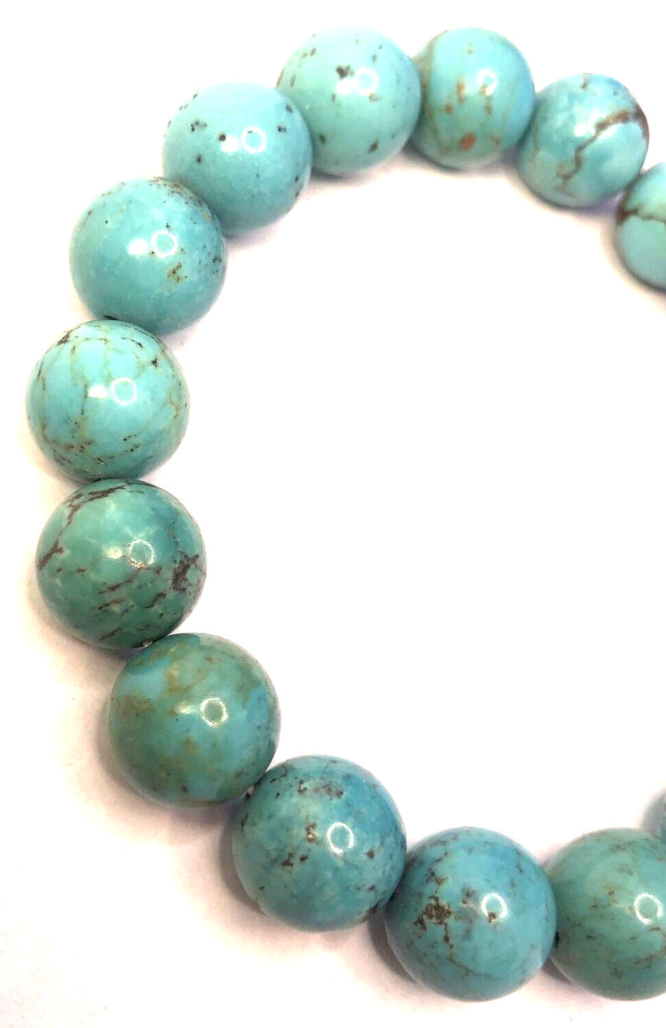 Chunky Blue Turquoise Round Beaded Elastic Bracelet