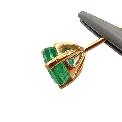 Designer PAM 14K Yellow Gold Round Green Emerald Solitaire Stud Earrings