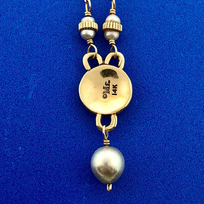 Mignon Faget 14K Yellow Gold Small Medallion Baroque Pearl Drop Toggle Necklace
