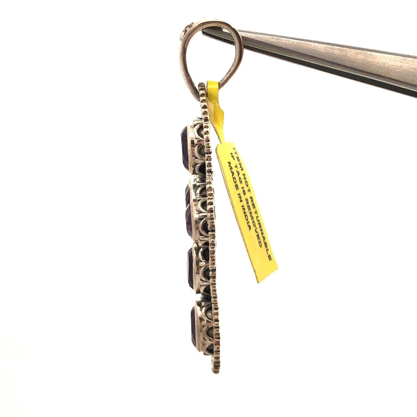 Designer DJoy 925 Sterling Silver Oval Amethyst Beaded Detail Cross Pendant