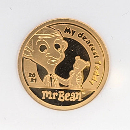 2021 $5 Cook Islands NGC PF70 Proof Cameo Mr. Bean Teddy 1/2g .999 Gold Coin