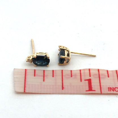 Designer ARJC 14K Yellow Gold Oval Blue Sapphire Diamond Stud Earrings