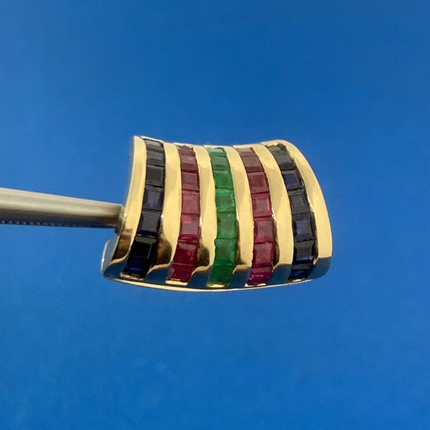 Designer 14K Yellow Gold Sapphire Ruby Emerald Modernist Enhancer Pendant