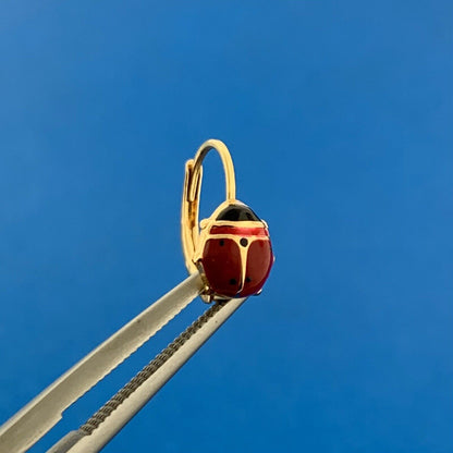 Milor Italy 18K Yellow Gold Red Black Enamel Lady Bug Insect Earrings