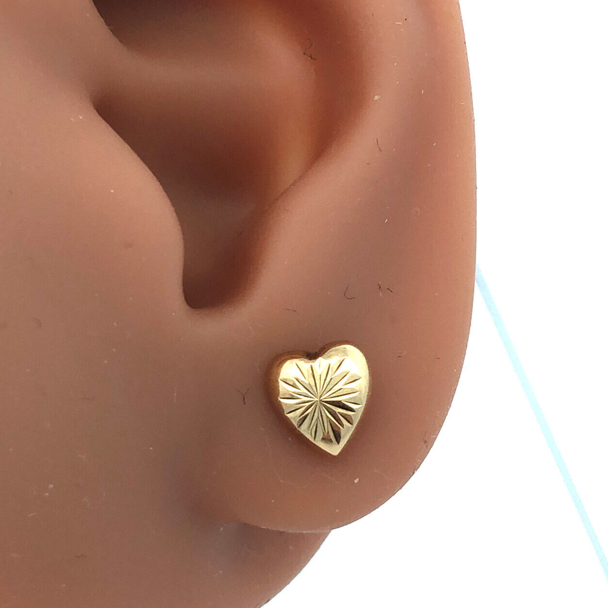 Beautiful 14K Yellow Gold Textured Heart Shaped Butterfly-Back Stud Earrings