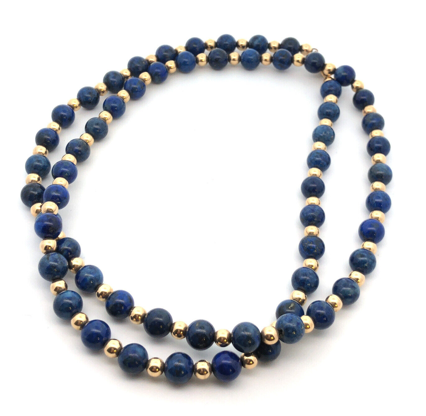 Designer 1/20 14K Yellow Gold & Lapis Lazuli Beaded Clasp Statement Necklace