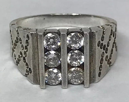 Native American Artisan Sterling Silver Cubic Zirconia CZ Unisex Statement Ring