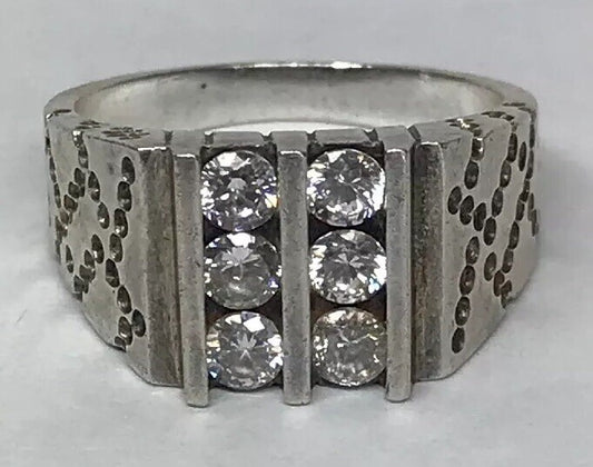 Native American Artisan Sterling Silver Cubic Zirconia CZ Unisex Statement Ring