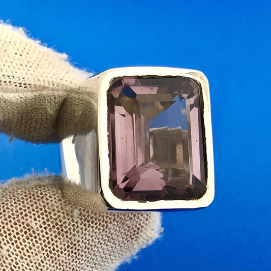 Stunning Sterling Silver 925 Emerald Cut 16.6 ct Amethyst Dome Ring Size 6