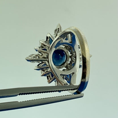 Designer 18K White Gold Sapphire Diamond Star Cluster September Anniversary Ring