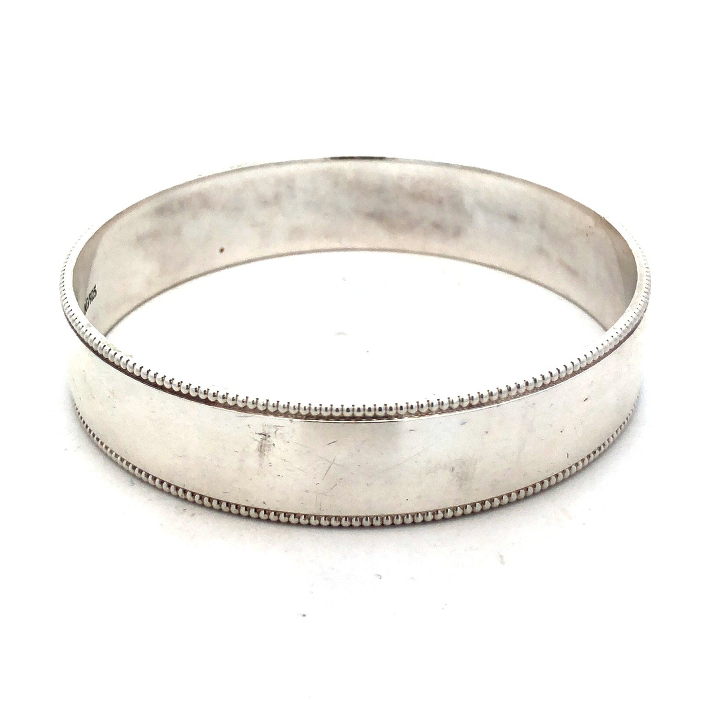 Tiffany & Co 925 Sterling Silver Ribbed Milgrain Polished Wide Bangle Bracelet