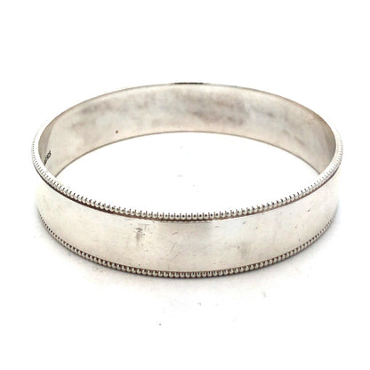 Tiffany & Co 925 Sterling Silver Ribbed Milgrain Polished Wide Bangle Bracelet