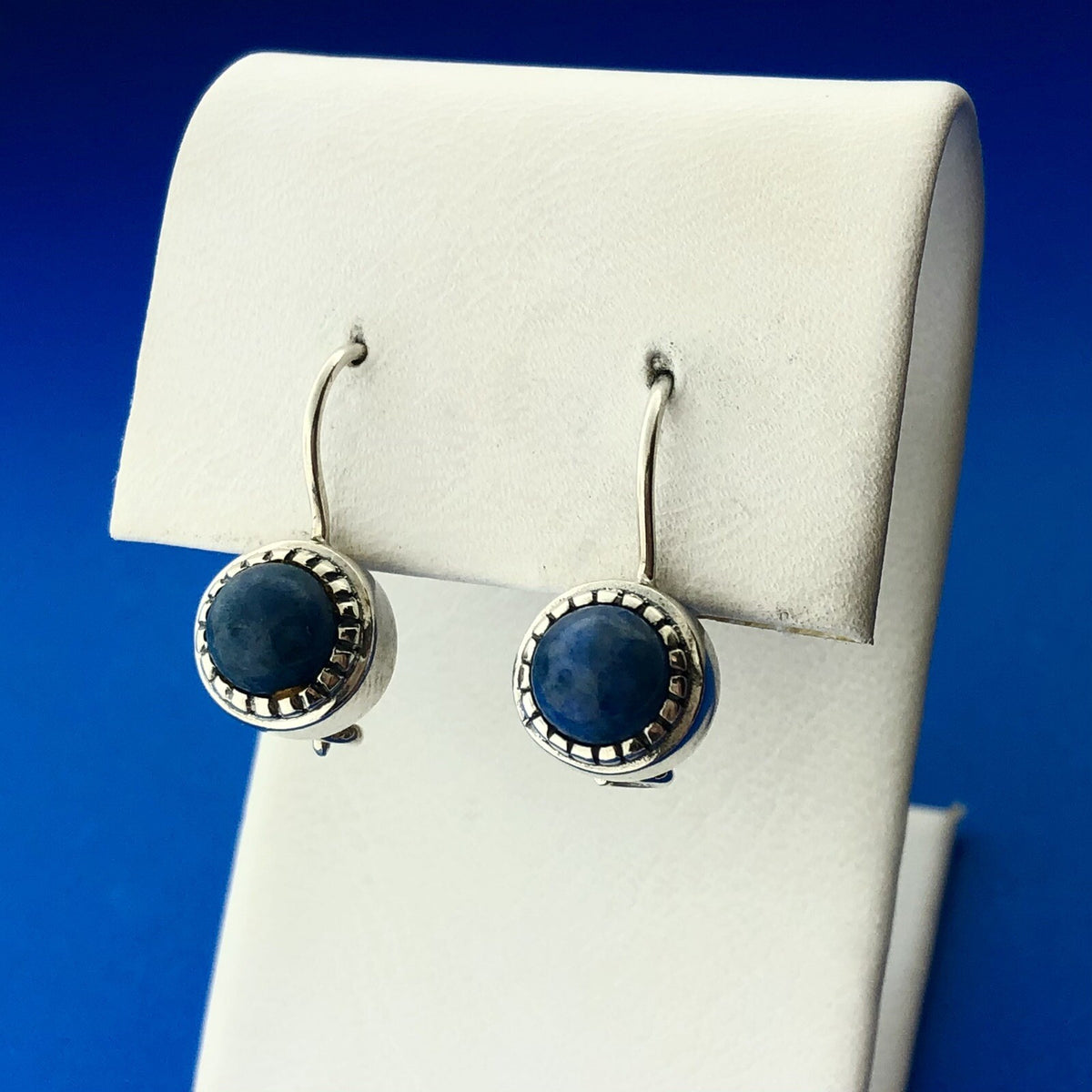 Estate 925 Sterling Silver Lapis Lazuli Cabochon Ball Drop Dangle Earrings