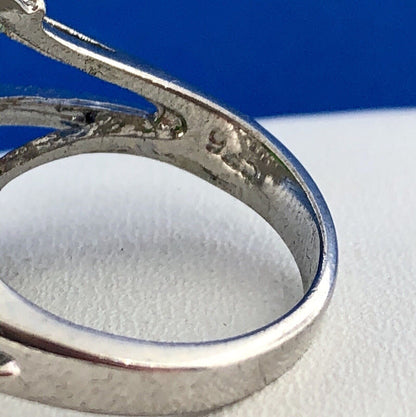 Retro Sterling Silver 925 Green White CZ Statement Fashion Cocktail Ring