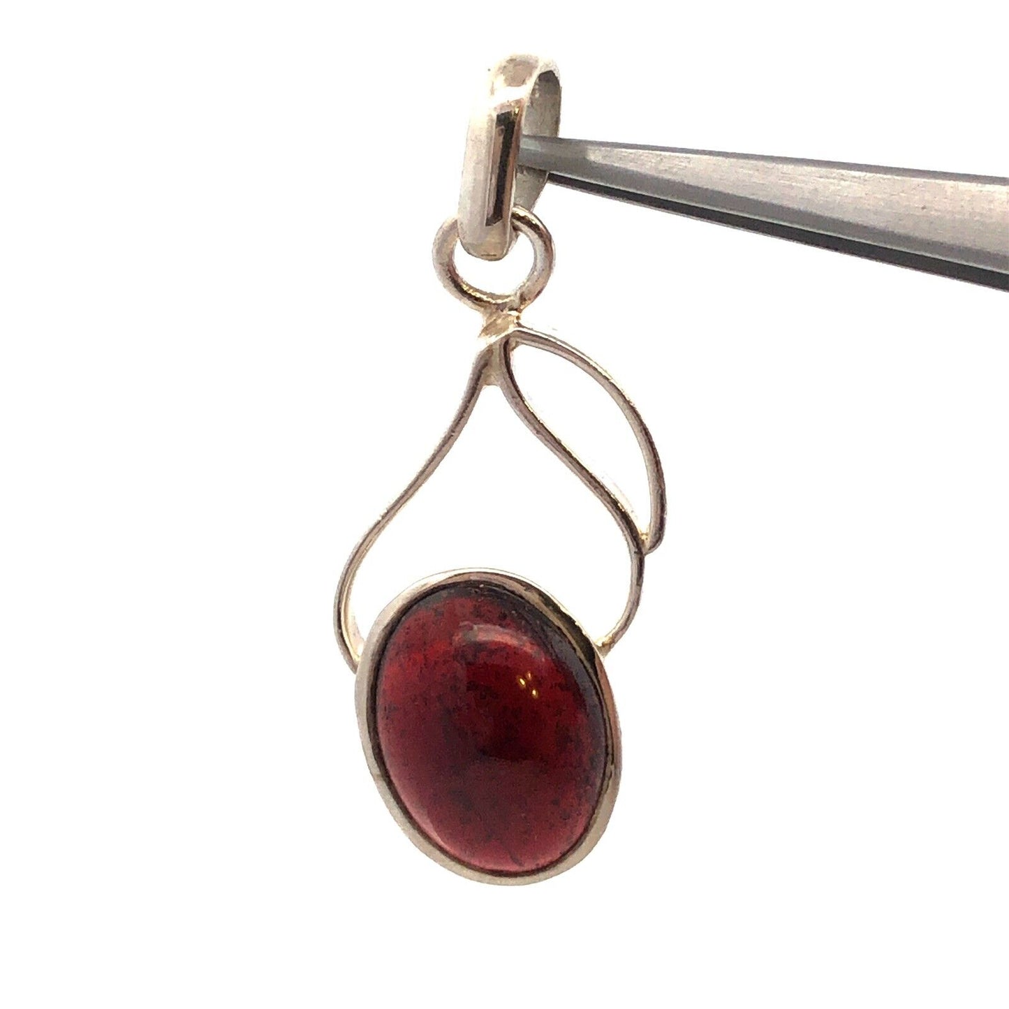Estate 925 Sterling Silver Oval Cabochon Garnet Modernist Swirl Pendant
