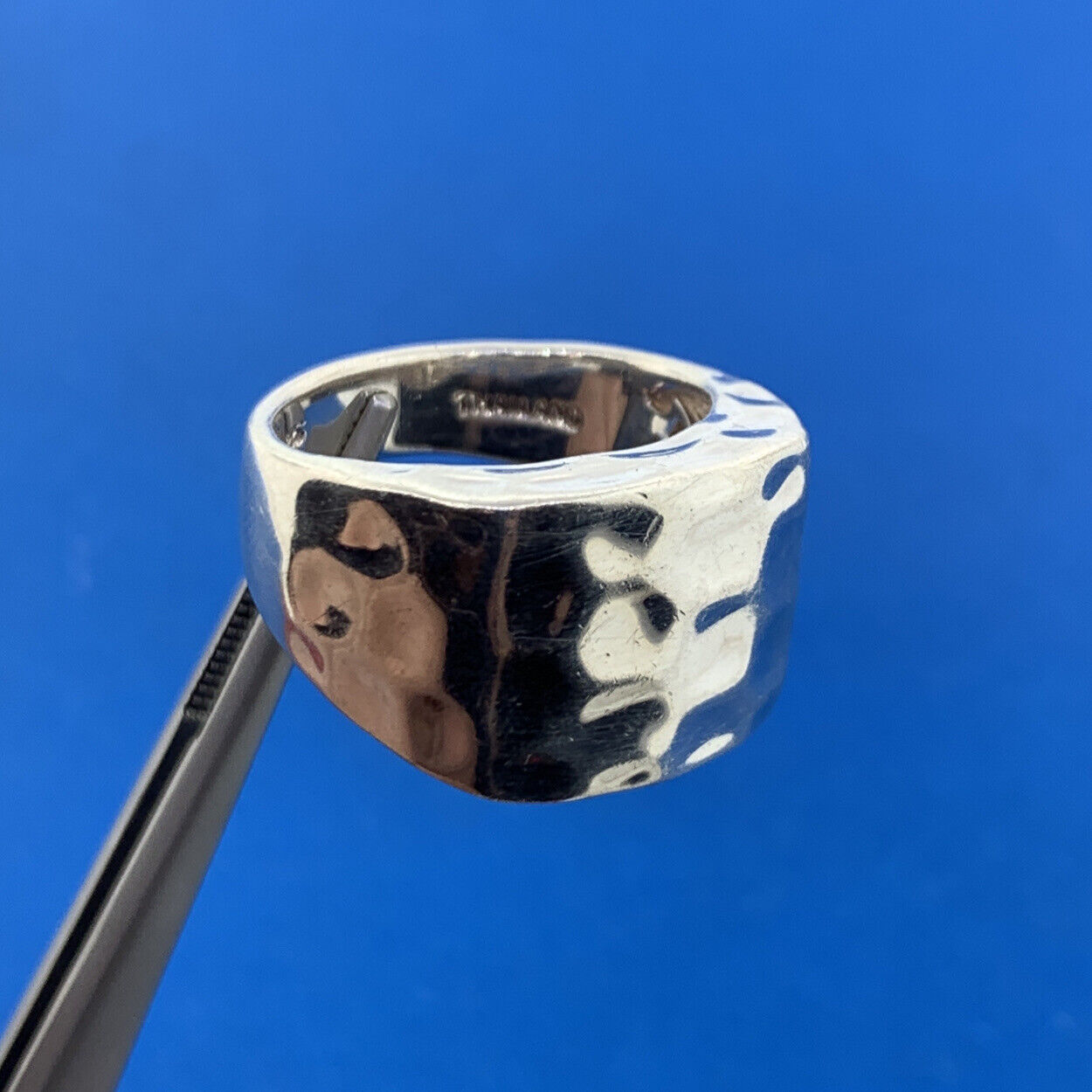 Designer NF Sterlling Silver 925 Hammered Square Dome Statement Cocktail Ring