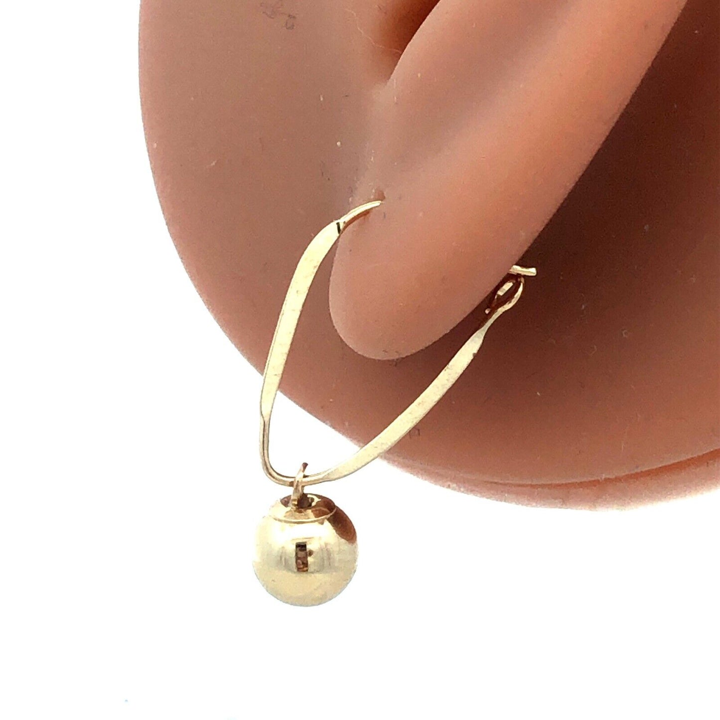 Designer 14K Yellow Gold Round Ball Charm Oval Hoop Dangle Earrings