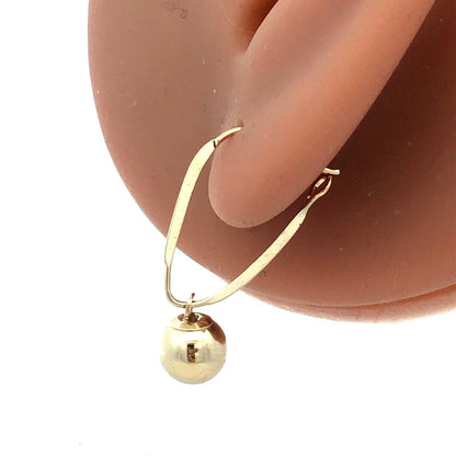 Designer 14K Yellow Gold Round Ball Charm Oval Hoop Dangle Earrings