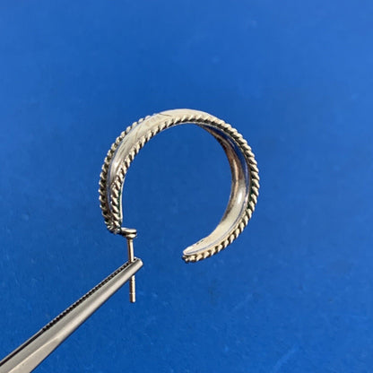 Vintage Vine Scroll Ribbed 925 Sterling Silver Open Round Hoop Earrings